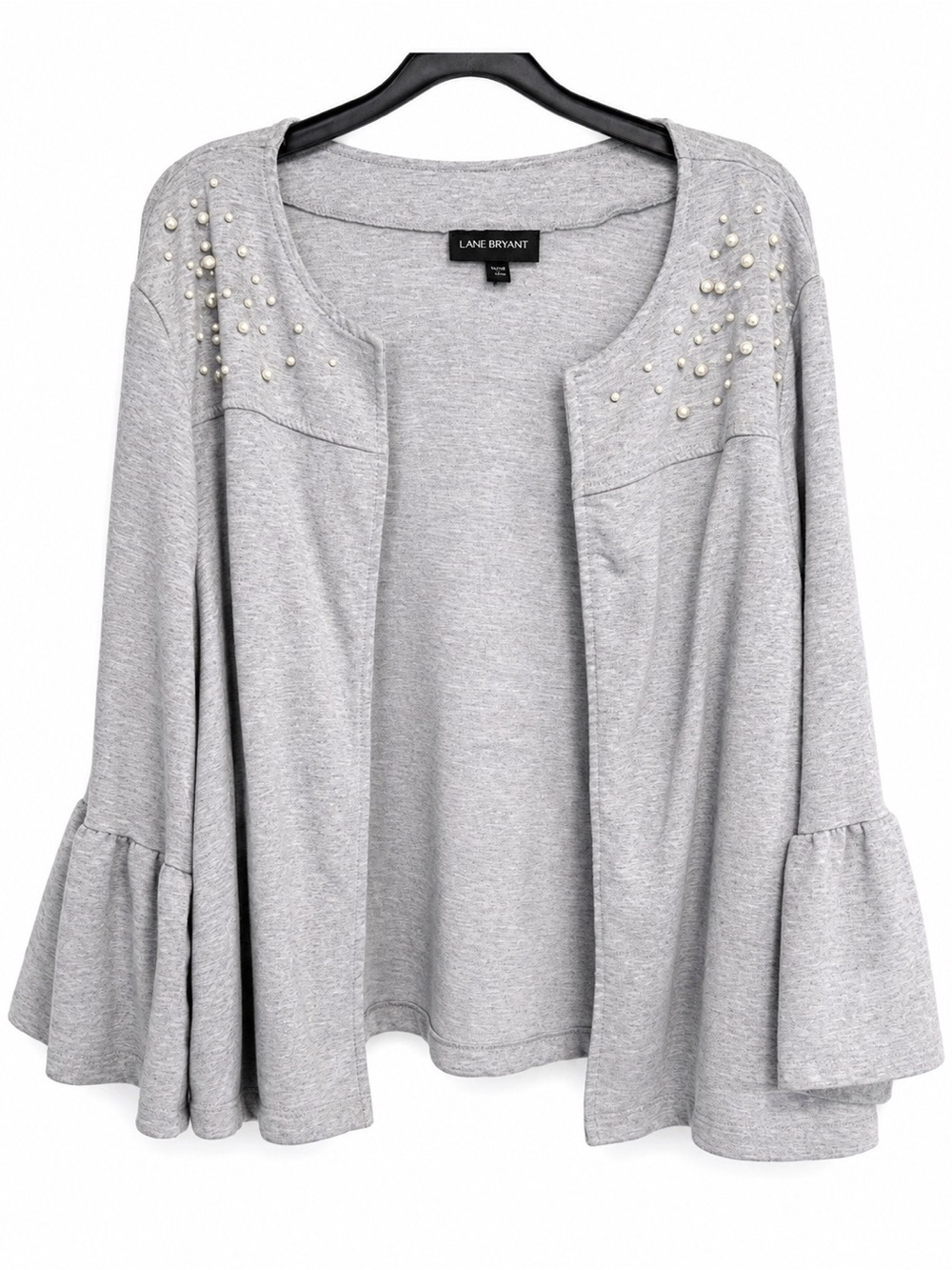 Lane Bryant Light Gray Pearl-Embellished Open Cardigan